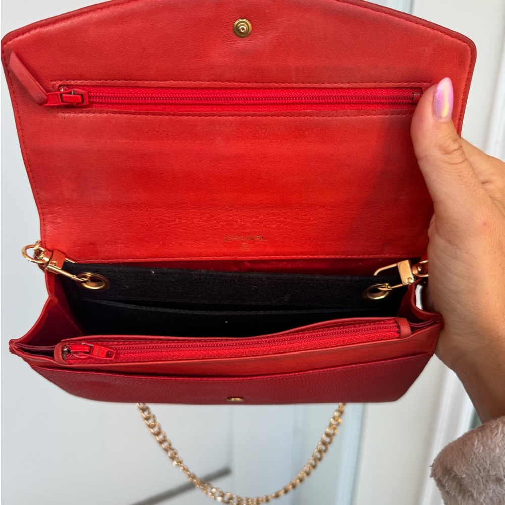 Vintage Chanel Red Caviar Leather Clutch Authentic, with Aftermarket Chain - Picture 6 of 14